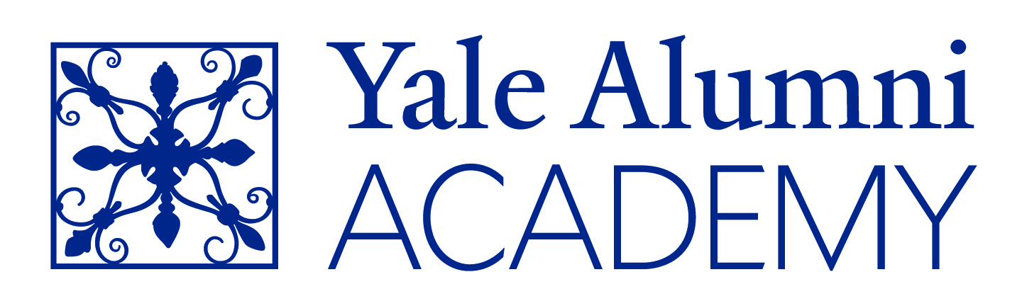 Picture of the words Yale Alumni Academy with a square blue box before it