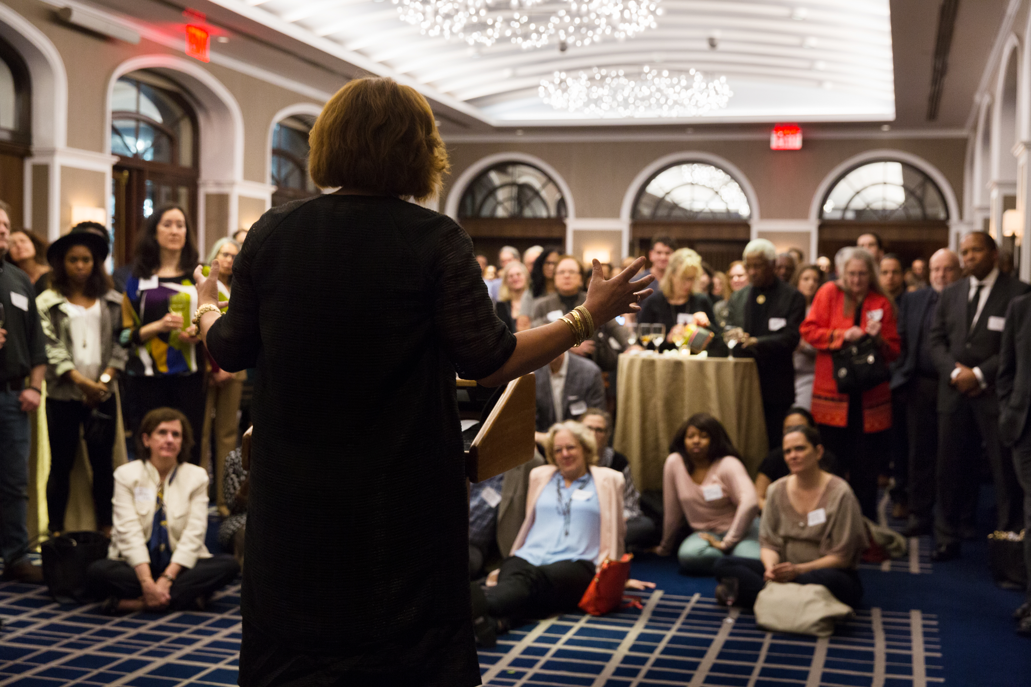 Elizabeth Alexander speaks to a group of alumni at the Yale Club in New York.